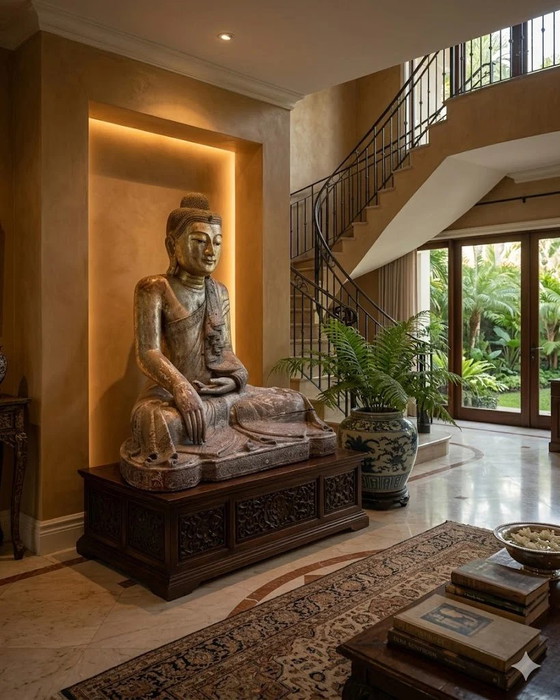 Large Antique Wooden Buddha 120 cm - Mandalay with Inlaid Eyes – Sculpture (photo 2 of 11)