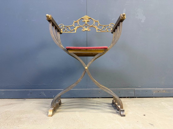 Silla Dante de estilo renacentista, década de 1960. – Sillas y sillones, Metal, Textile (photo 3 of 13)