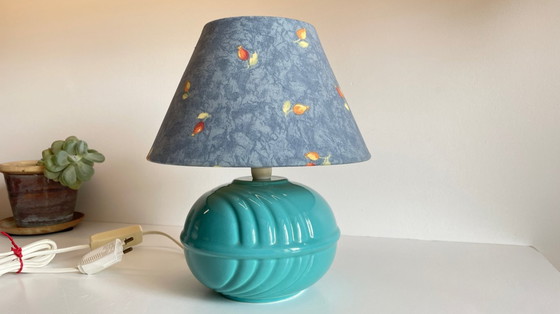 Image 1 of Vintage Ocean Blue Ceramic Lamp
