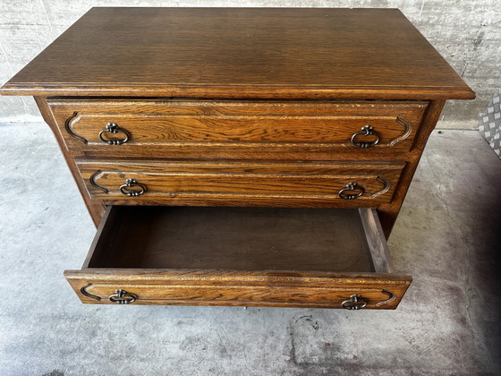 Vintage ladekast van eikenhout en fineer met 4 lades – Commode rustique, Ladekasten, Wood, Metal (photo 6 of 6)