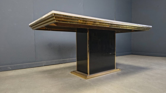 Image 1 of Vintage white marble and brass dining table, 1970s
