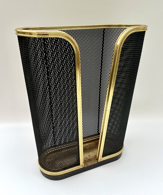 Image 1 of Elegante porta legna/porta giornali – rete metallica con cornice in ottone