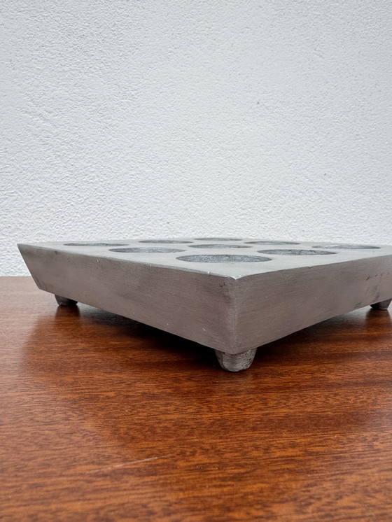 Image 1 of Brushed aluminum candle holder in a 1970s Scandinavian brutalist style