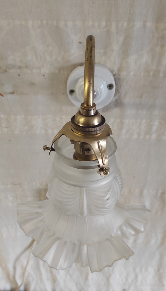 Image 1 of Art Deco style wall sconce in brass and glass paste - mid-20th century