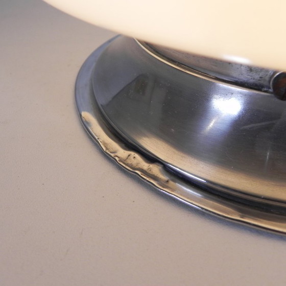 Art Deco ceiling light with round opaline shade, 1930s, Glass, Aluminium, White (photo 10 of 11)