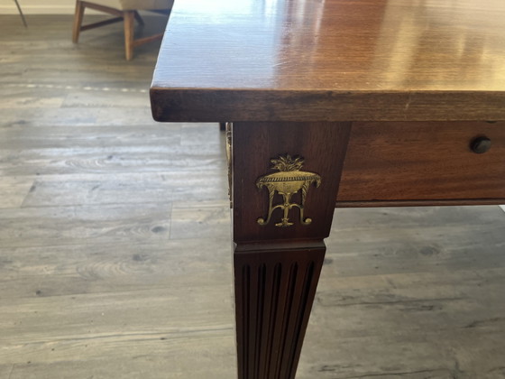 Antique Walnut Dining Table (145x102x77) With Ornaments And 4 Extension Leaves (Each 50) – Wood, Brass (photo 2 of 5)