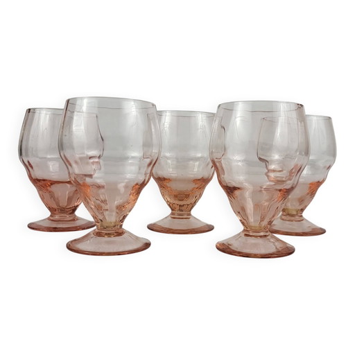 5 pink glass wine glasses