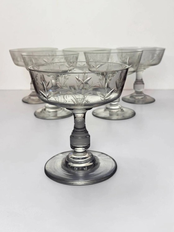 6 copas de champán de cristal – Vasos y jarras, Crystal, Glass, Art Nouveau (photo 3 of 8)