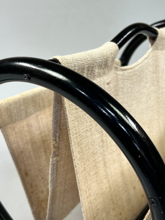 Image 1 of Leggio rotondo vintage / portariviste, rattan nero, anni '70