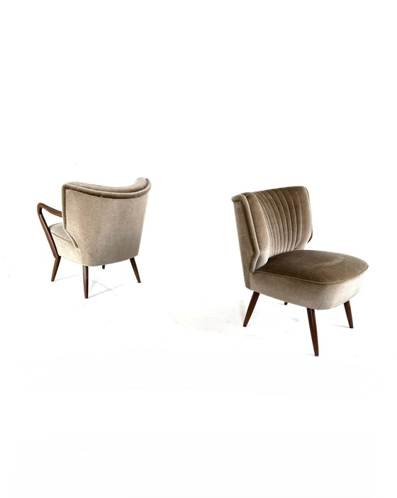 Image 1 of 2x vintage velvet cocktail fauteuils ‘60