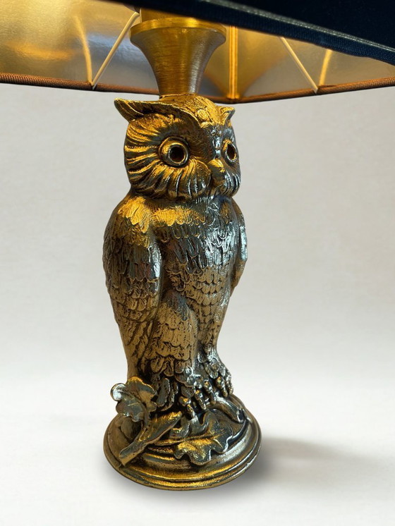 Image 1 of Lampe chouette vintage en métal doré – Deknudt – style Hollywood Regency