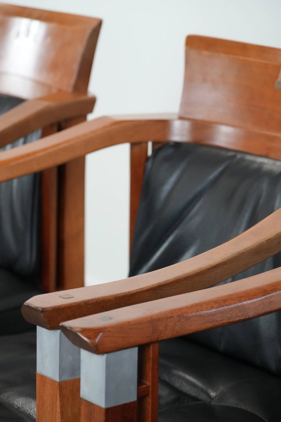 Image 1 of 4 x Schwarze Schuitema Art-Deco-Esszimmerstühle aus Leder mit Armlehnen aus der Decoforma-Serie
