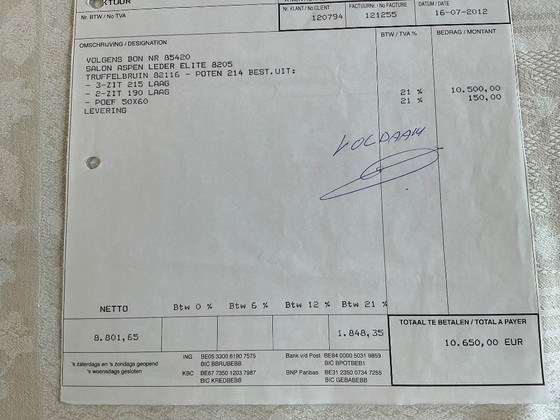 Image 1 of 1 x three-seater, 1 x two-seater + footstool, dark brown leather, by Durlet, salon Aspe leather Elite 8205.