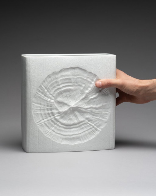 Jarrón de porcelana bizcochada brutalista vintage Martin Freyer Rosenthal Studio Line, 24 cm de altura, modelo Fossil.