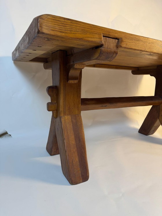 Image 1 of Brutalistische eettafel, massief eiken, De Puydt vintage