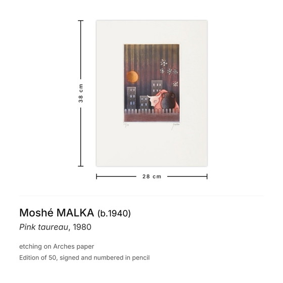 Moshé Malka ondertekende ets roze Taureau 1980 – Litho's & Zeefdrukken, Paper (photo 3 of 5)