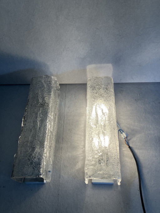 Vintage set of wall lamps with ice glass by Honsel Germany