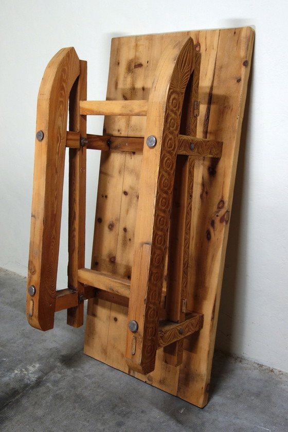 Image 1 of Large carved sled coffee table 19th century folk art, France