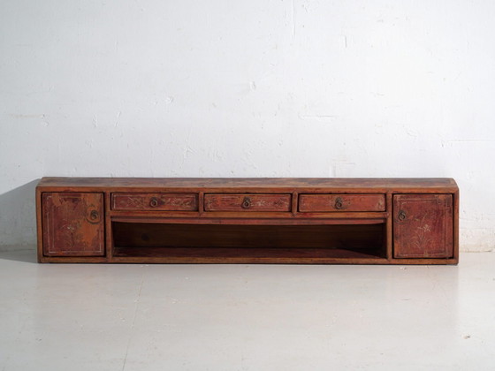 Ancien meuble bas long en bois de pin peint – Chine, circa 1930 – Vaisseliers, Iron (photo 28 of 40)