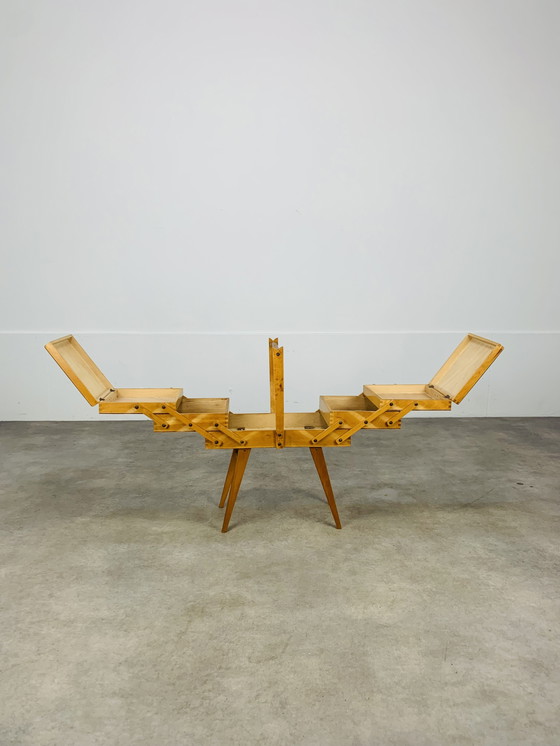 Image 1 of Travailleuse Vintage Pieds Compas, Bois, Années 60