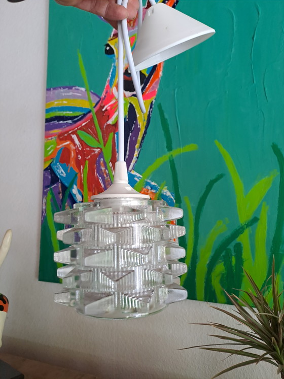 Image 1 of Vintage brutalist glass pendant – heavy textured glass – 70s style