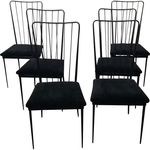 Set of 6 vintage metal and velvet chairs by Colette Gueden, 1950s