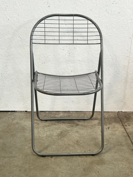 Sedia vintage pieghevole grigia/sedia in filo metallico, Niels Gammelgaard per IKEA, anni '80