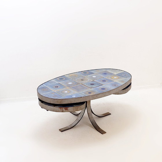 Image 1 of Ovaler Couchtisch von Georges Pelletier für La Roue Vallauris – Frankreich, 1970