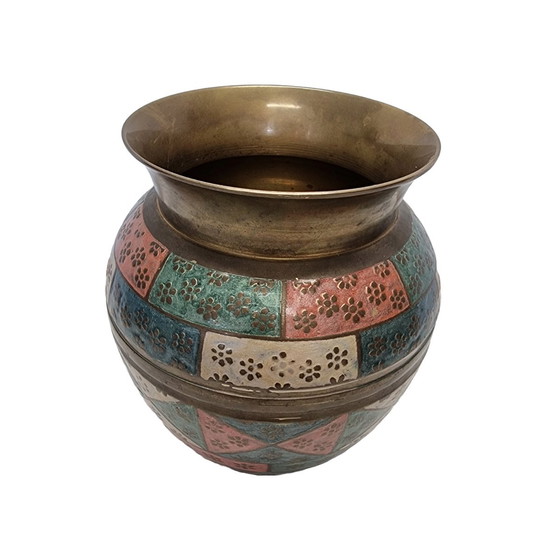 Image 1 of Vase en laiton peint de l'Inde