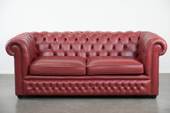 Image 1 of Set consisting of English cowhide Chesterfield 2.5 seater sofa and armchair