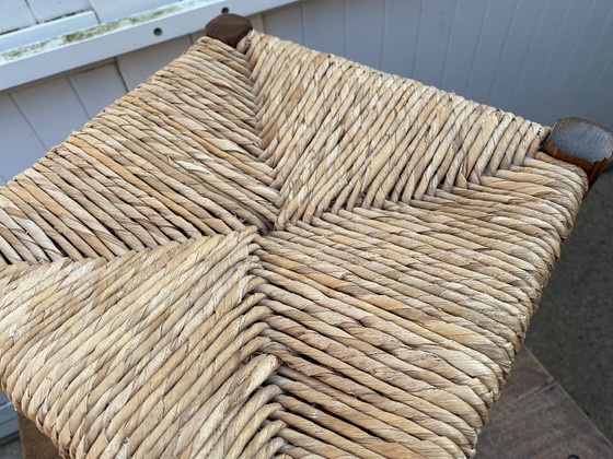 Image 1 of Sgabello rustico anni '50 in legno e paglia