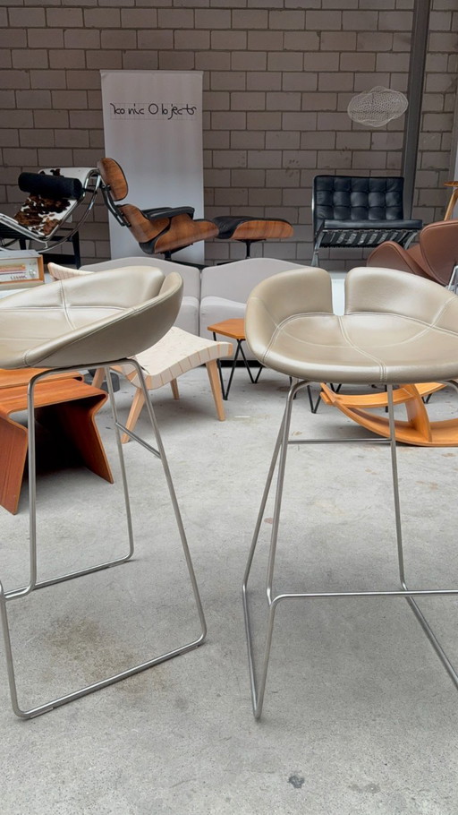 2x sgabelli da bar Moroso Fjord in pelle color tortora