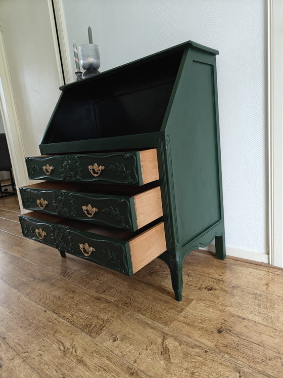 Image 1 of Vintage green secretary cabinet with gold fittings / desk