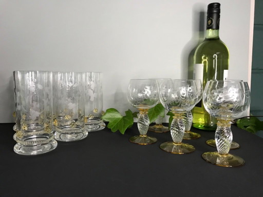 6 verres à eau Theresienthal / Très rares / 6 gobelets Pieroth – glazen karaffen, Crystal, Glass
