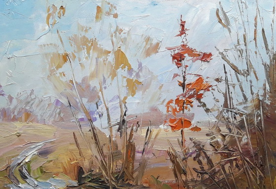 Peinture à l'huile originale Paysage naturel Champ Dernière neige – Peintures et dessins, Canvas (photo 7 of 8)