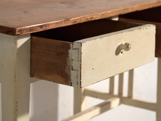 Antieke tafel met twee laden van grenenhout – Centraal-Europa, circa 1910 – Bijzettafels, Porcelain, Rustic (photo 26 of 40)