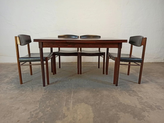 Mesa de comedor Mid-century y 4 sillas, Conjuntos de comedor, Skai, Madera, Negro (foto 4 de 15)