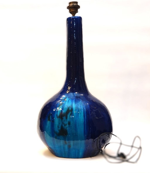 Blue glazed earthenware lamp base XXL