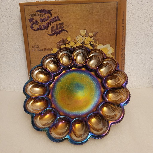 Irisierende Glas-Vorspeisenplatte, Carnival Glass, Indiana, USA, 1970
