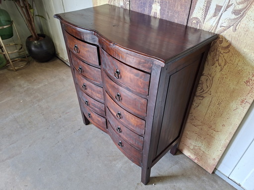 Cassettiera coloniale in teak, mobile da farmacia, schedario, dimensioni 74x38 cm e 85 cm di altezza.