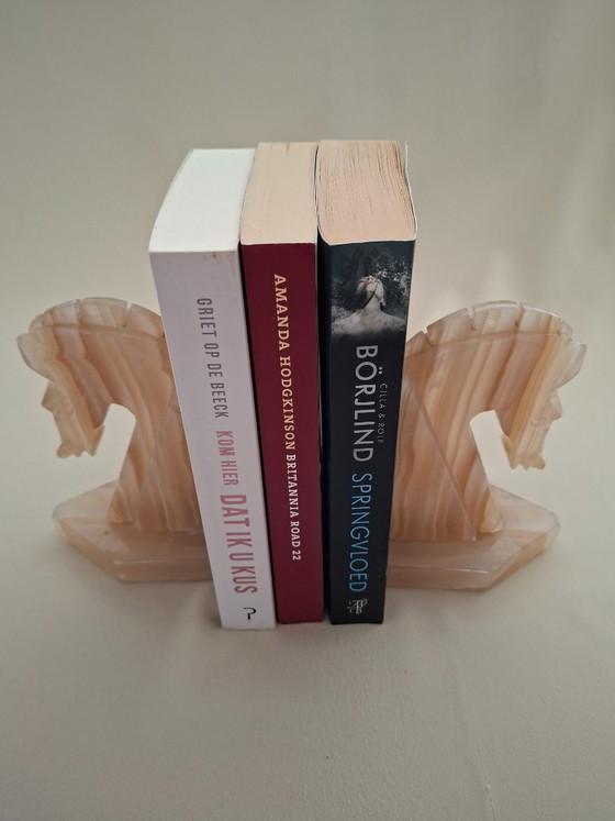 Image 1 of Set antiker Onyx-Buchstützen – Pferdeköpfe