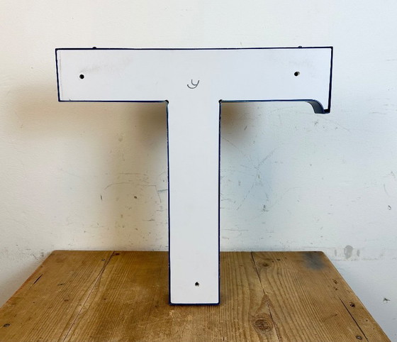 Image 1 of Vintage Blue Iron Facade Letter T, 1970s