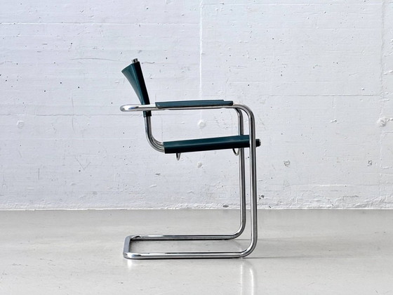 Sedia Cantilever Vintage con Braccioli - Pelle Petrolio e Cromo, Anni '70 – Sedie da camera, Leather (photo 6 of 15)