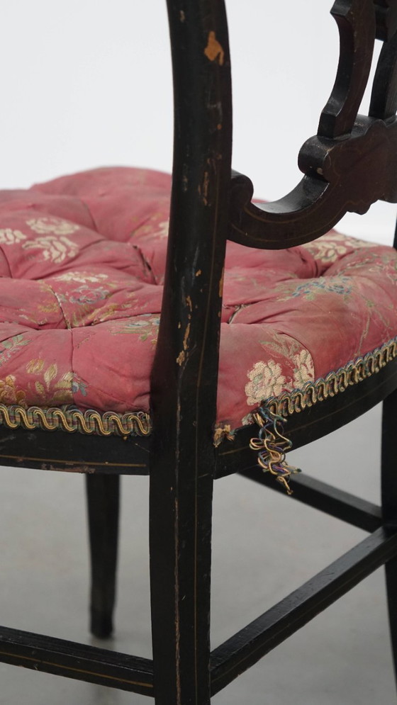 Image 1 of 2 x Antiek Frans Napoleon 3 stoeltje ingelegd met parelmoer