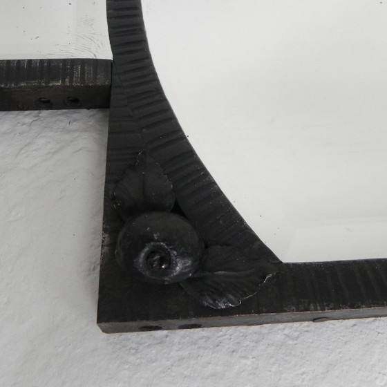 Image 1 of Art Deco mirror with faceted glass in a steel frame, 1930s