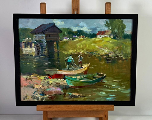 Fishermen on Boats near the Village