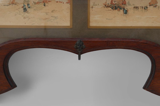 Image 1 of Art Nouveau Wall-Mounted Coat Rack with Framed Watercolors by Cassier, Belgium, 1905