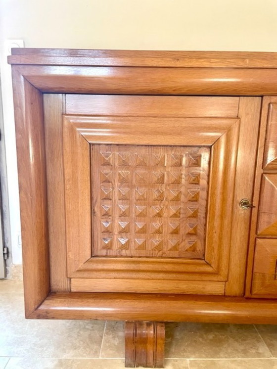 Image 1 of Geometric Oak Sideboard in the Style of Charles Dudouyt (1940s)