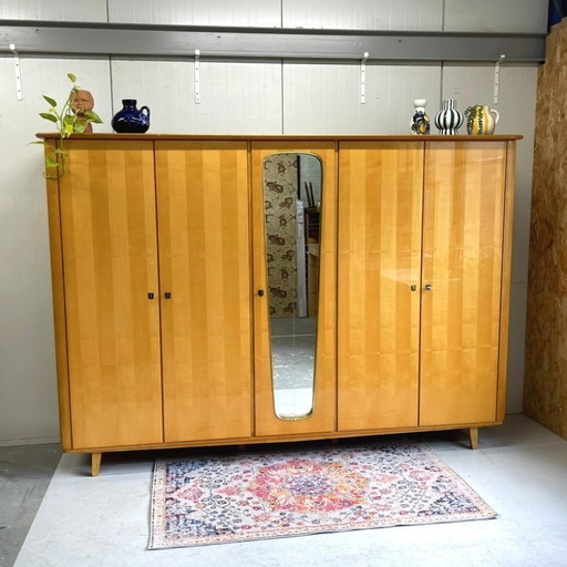 Large mid-century vintage 5-door wardrobe, sixties linen cupboard, demountable