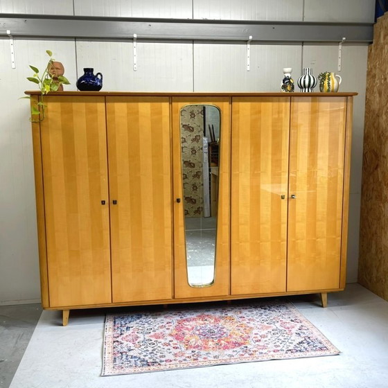 Image 1 of Large mid-century vintage 5-door wardrobe, sixties linen cupboard, demountable